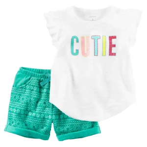 Conjunto CARTERS 2-Piece Glitter Tee & Lace Short Set