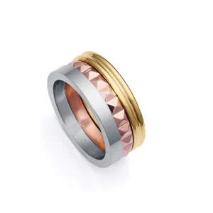 Anillo Triple Acero Ip Rosa Y Dorado Sra Fn