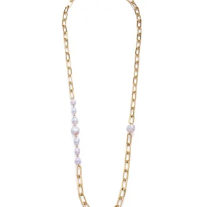 Collar Acero Ip Dorado Y Perlas Nat Sra Fn