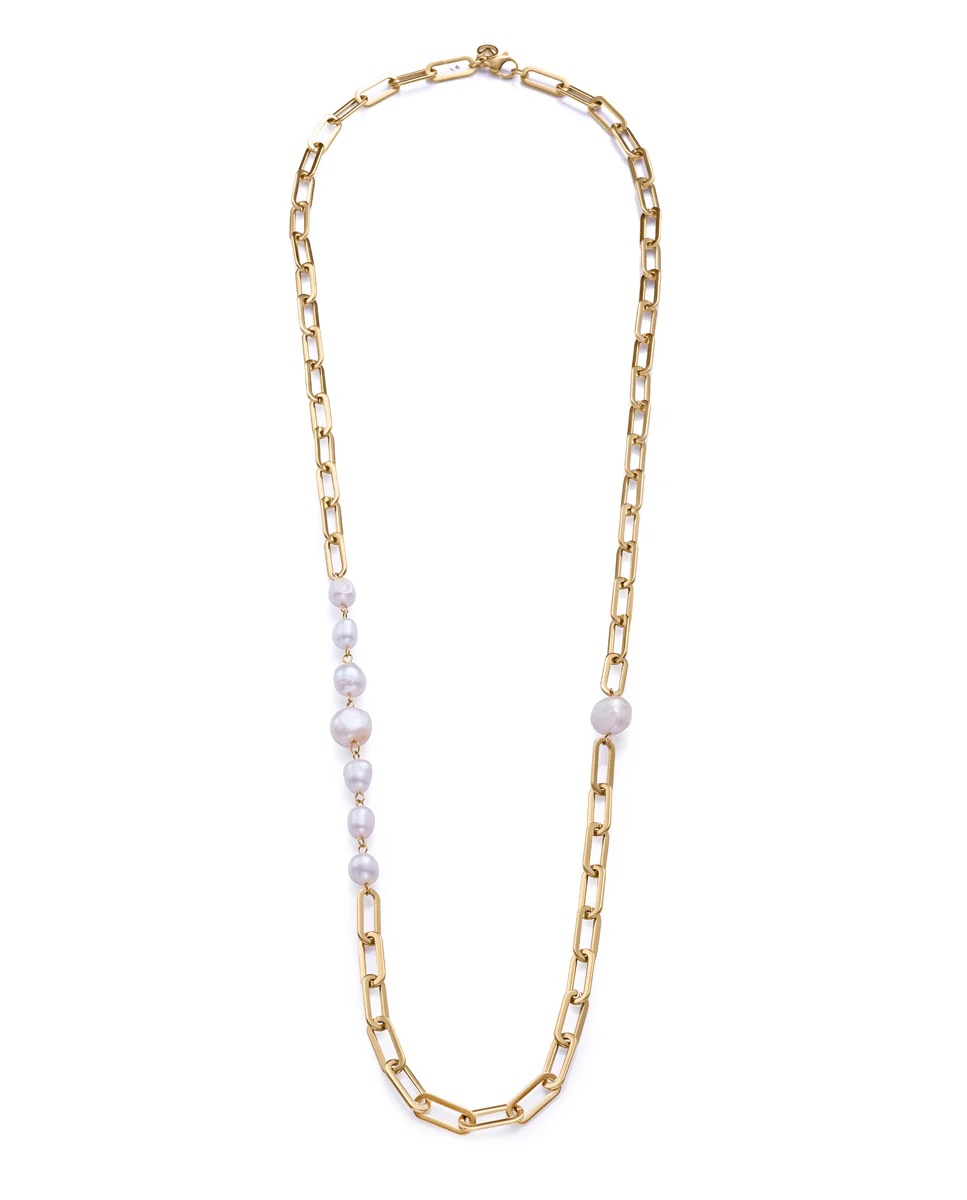 Collar Acero Ip Dorado Y Perlas Nat Sra Fn