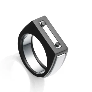 Anillo Doble Acero E Ip Negro Plano Sr Fn