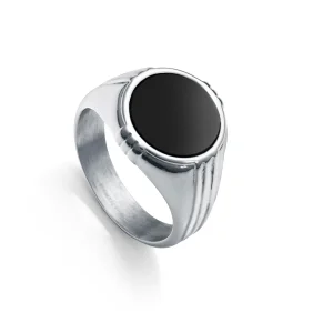 Anillo Acero Y Agata Negra Sr Fn