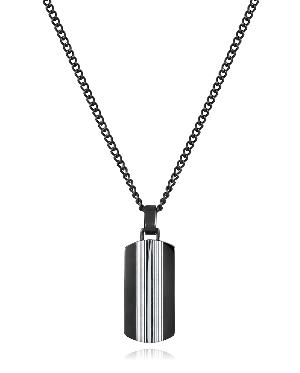 Collar Acero E Ip Negro Placa Sr Fn