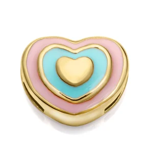 Motivo Acero Ip Dorado Corazon Rosa  Niña