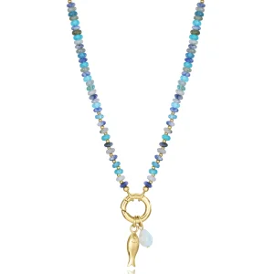 Collar Acero Ip Dorado Y Piedras Nat Sra Fn