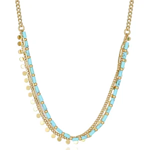 Collar Acero Ip Dorado Y Piedras Sra Fn