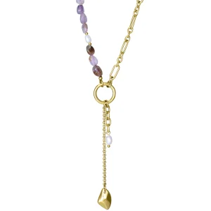 Collar Acero Ip Dorado Y Piedras Nat Sra Fn