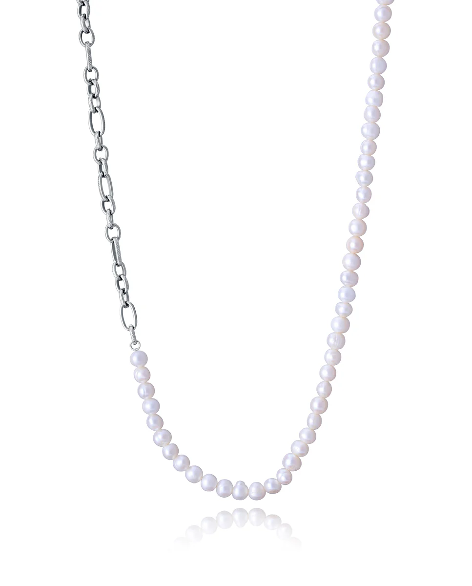 Collar Acero Y Perlas Nat Sr Fashion