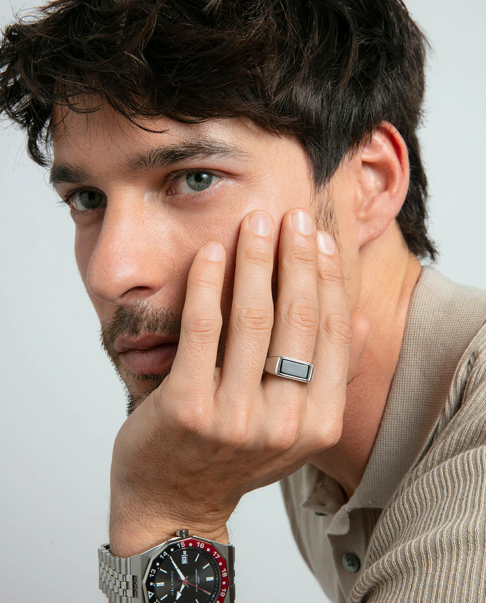 Anillo Acero Sello Agata Negra Sr Fashion - Imagen 3