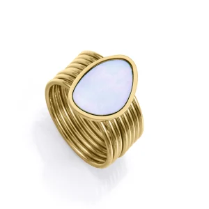 Anillo Acero Ip Dorado Madre Perla Sra Fshn