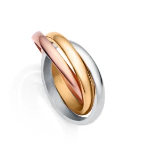 Anillo Triple Acero Ip Dorado Y Rosa Sra Fn