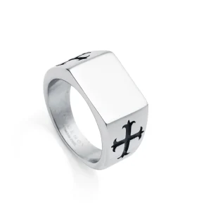 Anillo Acero Tipo Sello Cruz Negra Sr Fn