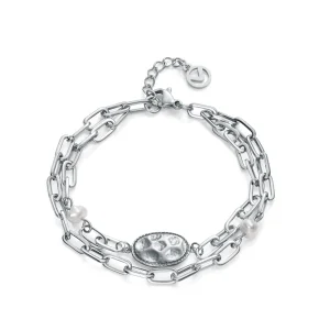 Pulsera Acero Cadena Doble Y Perlas Sra Fsn