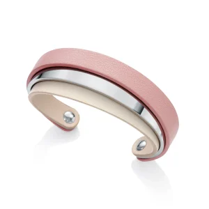 Brazalete Abierto Acero Y Doble Piel Sra Fn