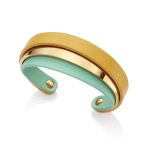 Brazalete Abierto Acero Y Doble Piel Sra Fn