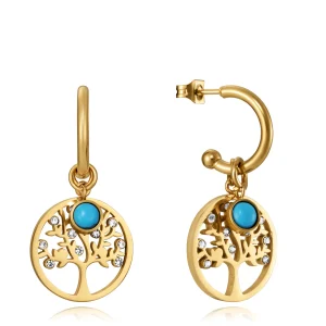 Pnd Dorado Piedra Azul Arbol Aros: Sra. Fash