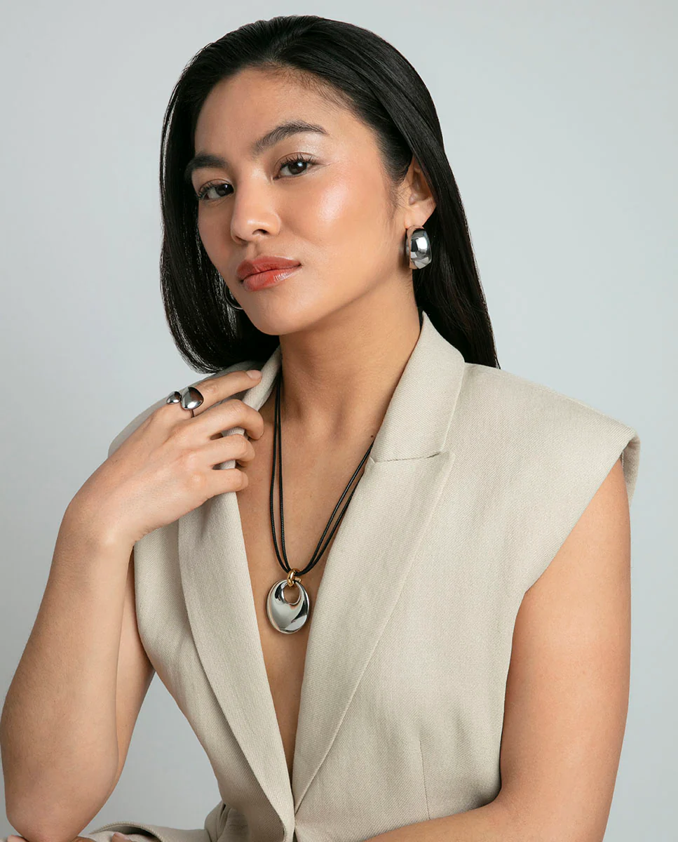 Collar Acero Ip Piel Negra Sra Fashion - Imagen 4