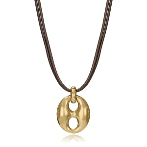 Collar Acero Ip Piel Marron Sra Fashion