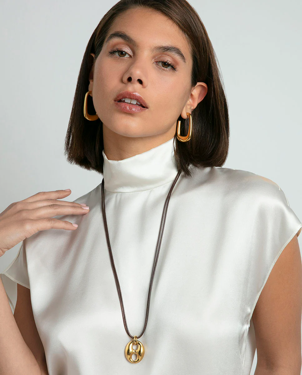 Collar Acero Ip Piel Marron Sra Fashion - Imagen 3