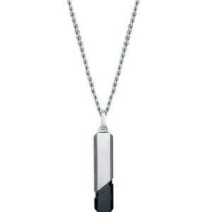 Collar Acero E Ip Negro Placa Sr Fashion