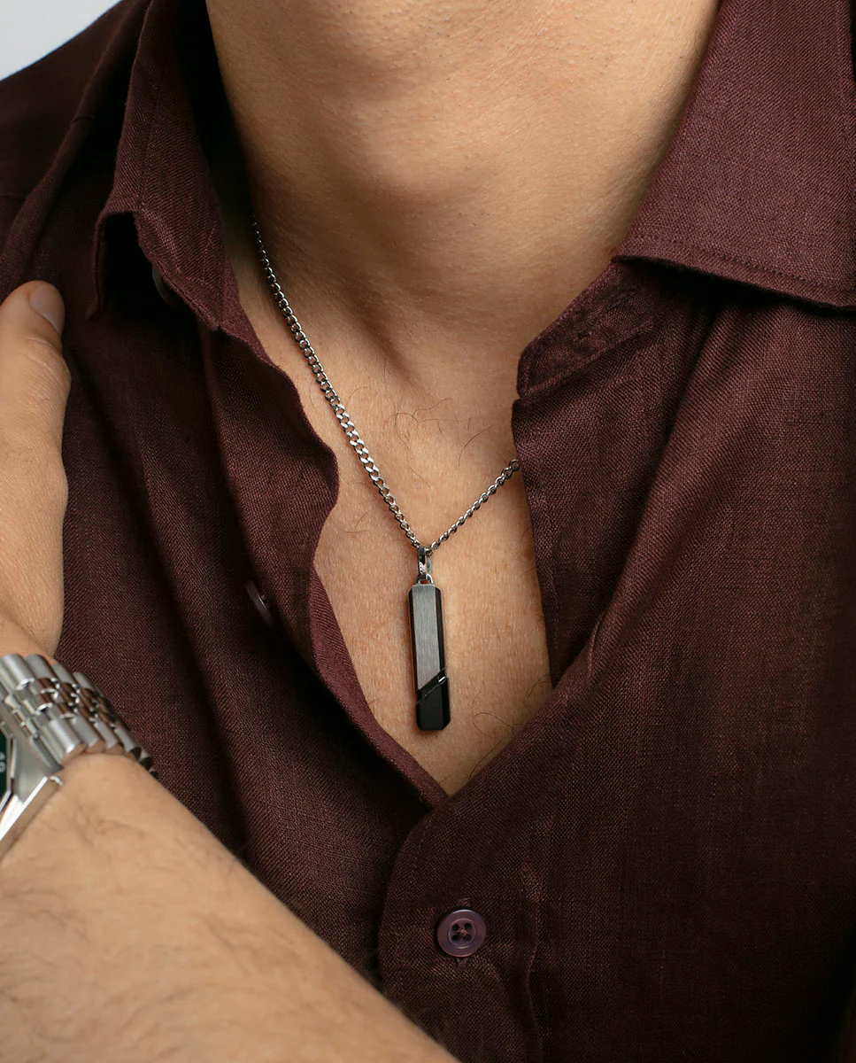 Collar Acero E Ip Negro Placa Sr Fashion - Imagen 3