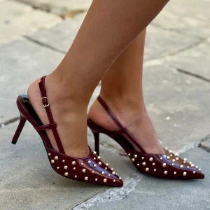 Stilettos Burdeos Bolitas Doradas