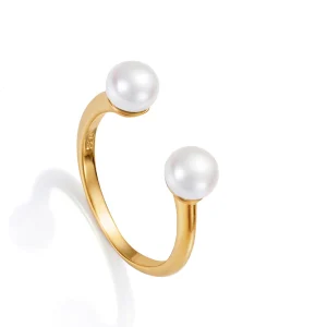 Anillo Plata De Ley Abierto 2 Perlas Sra Jwl