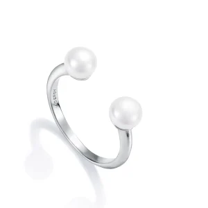 Anillo Plata De Ley Abierto 2 Perlas Sra Jwl
