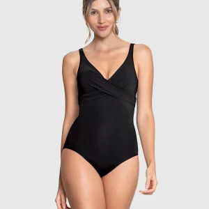 Traje de baño de control suave de abdomen con drapeado en escote