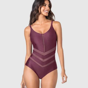 Traje de baño entero control suave con transparencias y efecto brillo