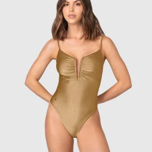 Traje de baño entero con escote en V profundo y detalle drapeado