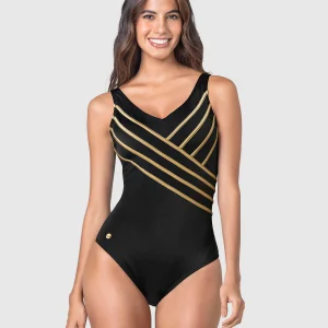 Traje de baño entero con costuras en contraste