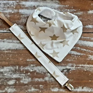 Set Babero Bandana ( algodón + towel ) y porta-chupetes