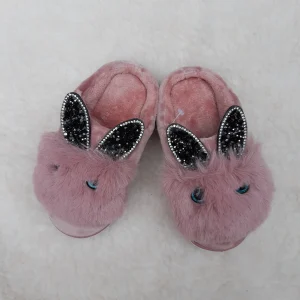 Pantuflas Abrigadas Piel Modelo Orejas Glitter - Rosa Viejo