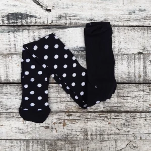 Medias panty algodón con lycra - Negra Lunares Blanco