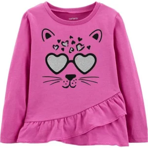 Remera OSHKOSH Glitter Sunglasses Cat Ruffle Tee