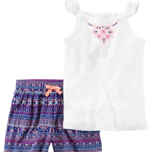 Conjunto CARTERS 2-Piece Flutter-Sleeve Tank & Floral Short Set