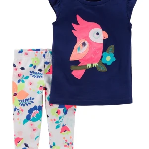 Conjunto CARTERS 2-Piece Owl Flutter-Sleeve Top & Floral Capri Legging Set