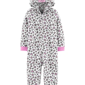 Pijama CARTERS 1-Piece Leopard Cat Hooded Fleece Footless PJs Micropolar