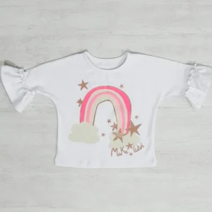 Remera Arco Iris Glitter  manga 3/4 con volados Crayón