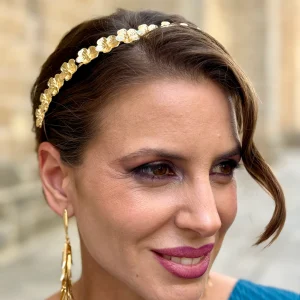 Diadema Metálica Flor Dorada