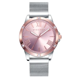 Reloj Acero Ip Rosa Brazalete Sra Va