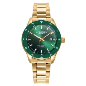 Reloj Acero Ip Dorado Y Ceramica Brazalete Sra Va