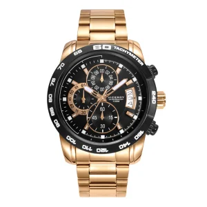 Crono Acero Ip Dorado Y Negro Brazalete Sr Va