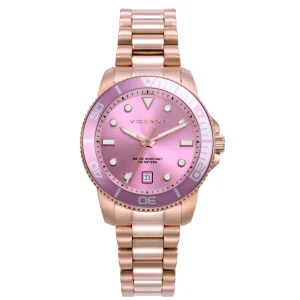 Reloj Acero Ip Rosa Brazalete Sra Va