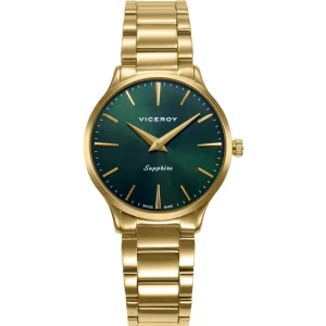 Reloj Acero Ip Dorado Brazalete Zafiro Swiss Made