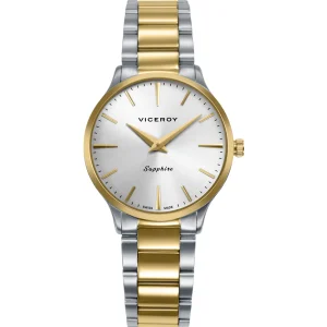 Reloj Acero Ip Dorado Brazalete Zafiro Swiss Made