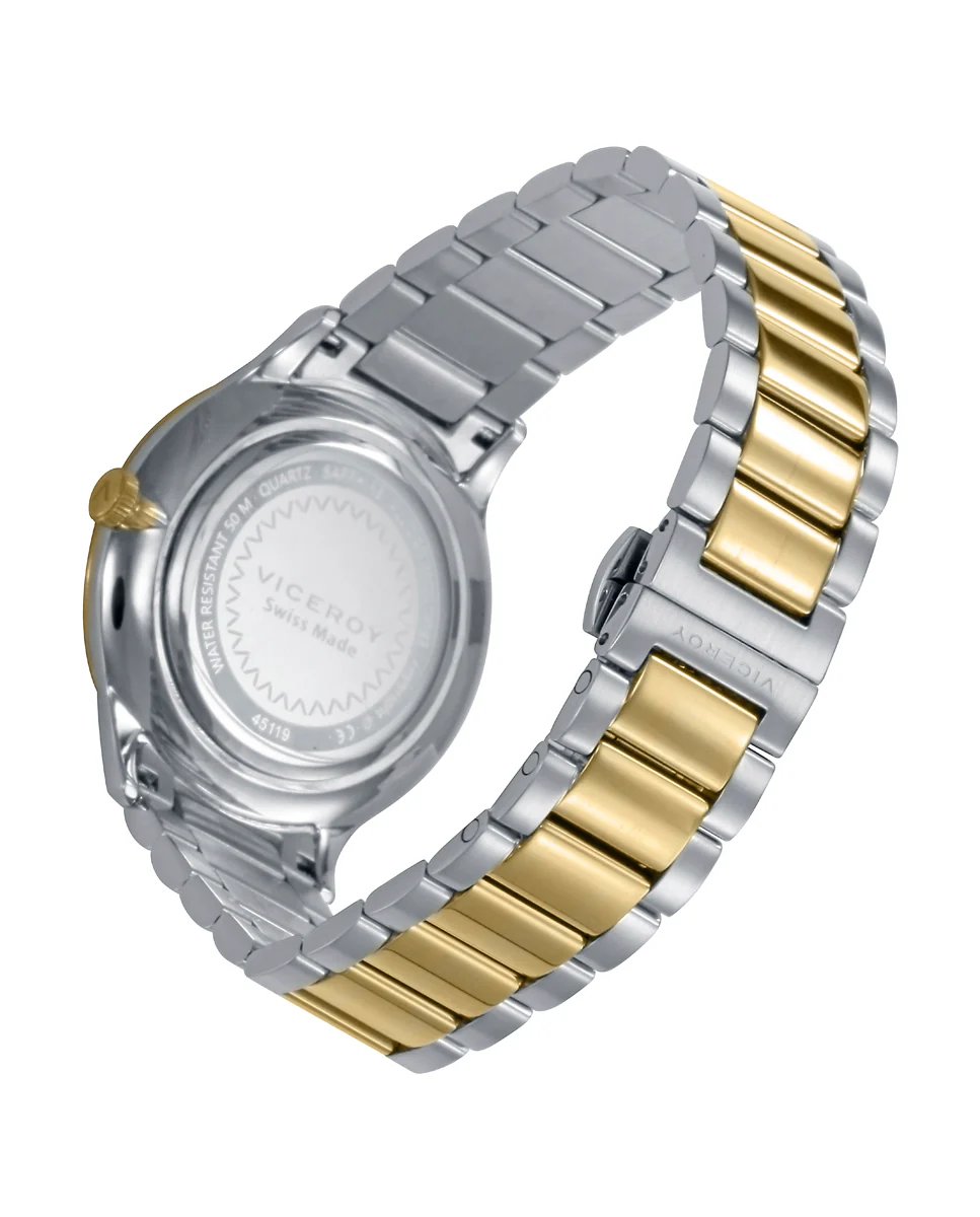Reloj Acero Ip Dorado Brazalete Zafiro Swiss Made - Imagen 3