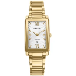 Reloj Acero Ip Dorado Brazalete Zafiro Swiss Made