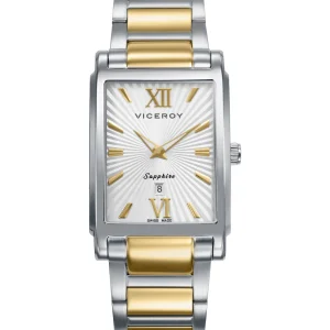 Reloj Acero Ip Dorado Brazalete Zafiro Swiss Made